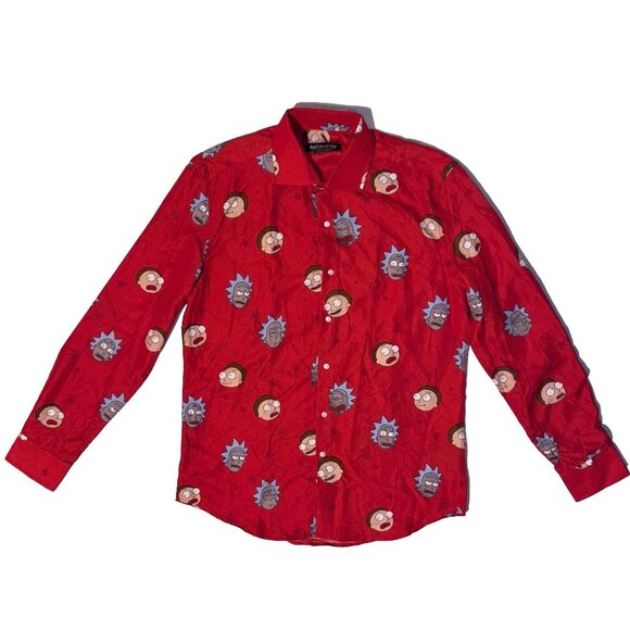 Suitmeister Rick and Morty Red AOP Long Sleeve Button Up Men's Shirt - M - Picture 1 of 7